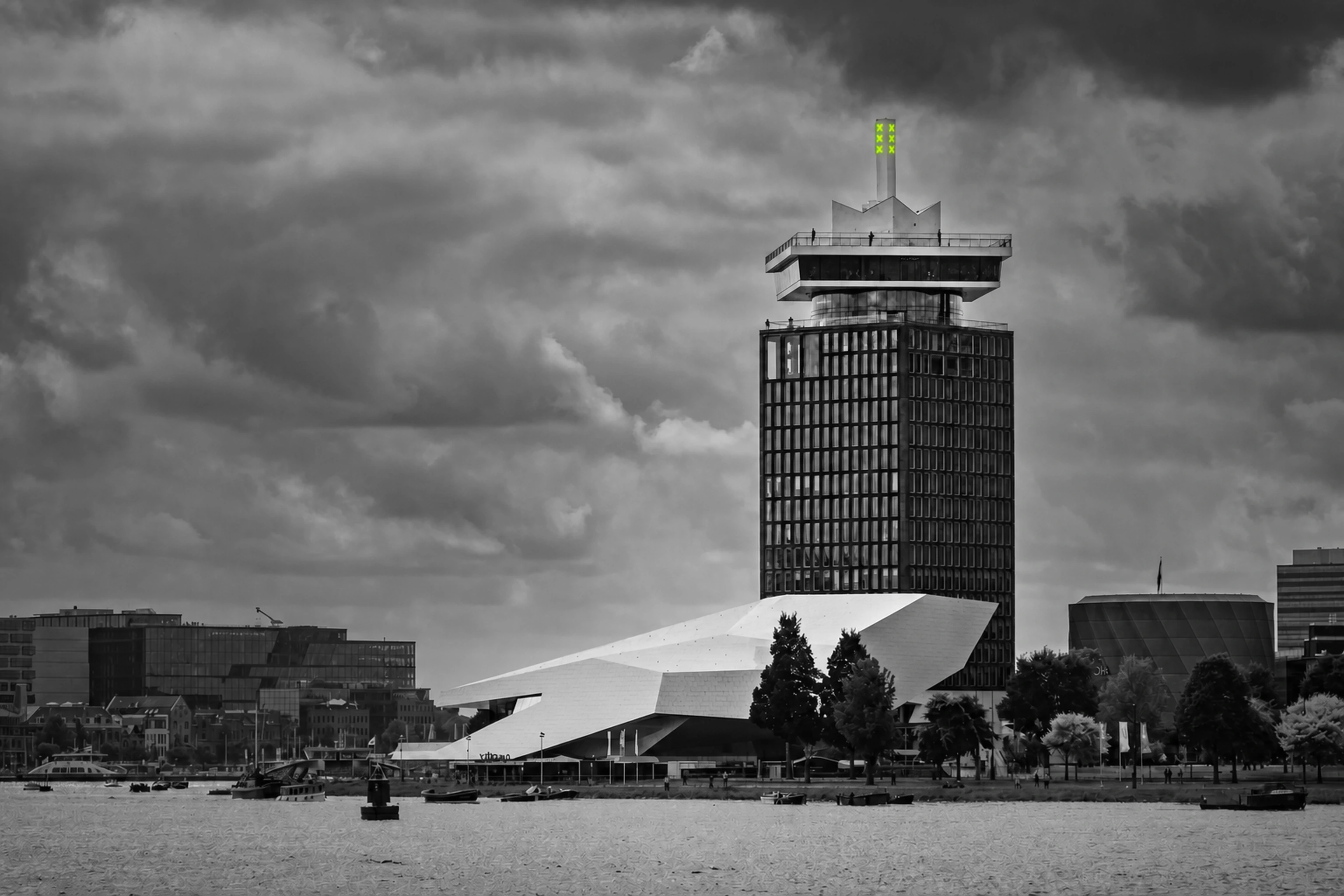 A’DAM Tower and EYE Filmmuseum across the IJ
